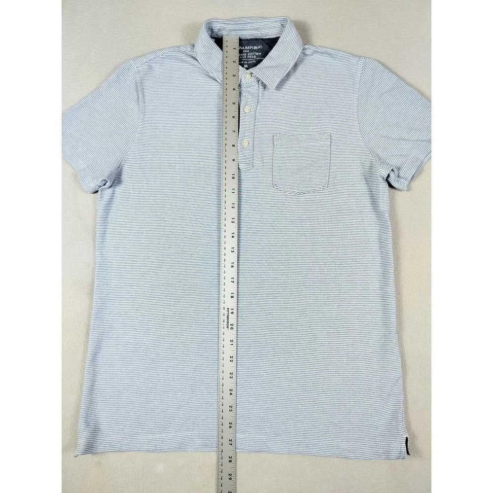 Banana Republic Polo Shirt Mens Medium Blue Stripe Organic Cotton Pique Pocket